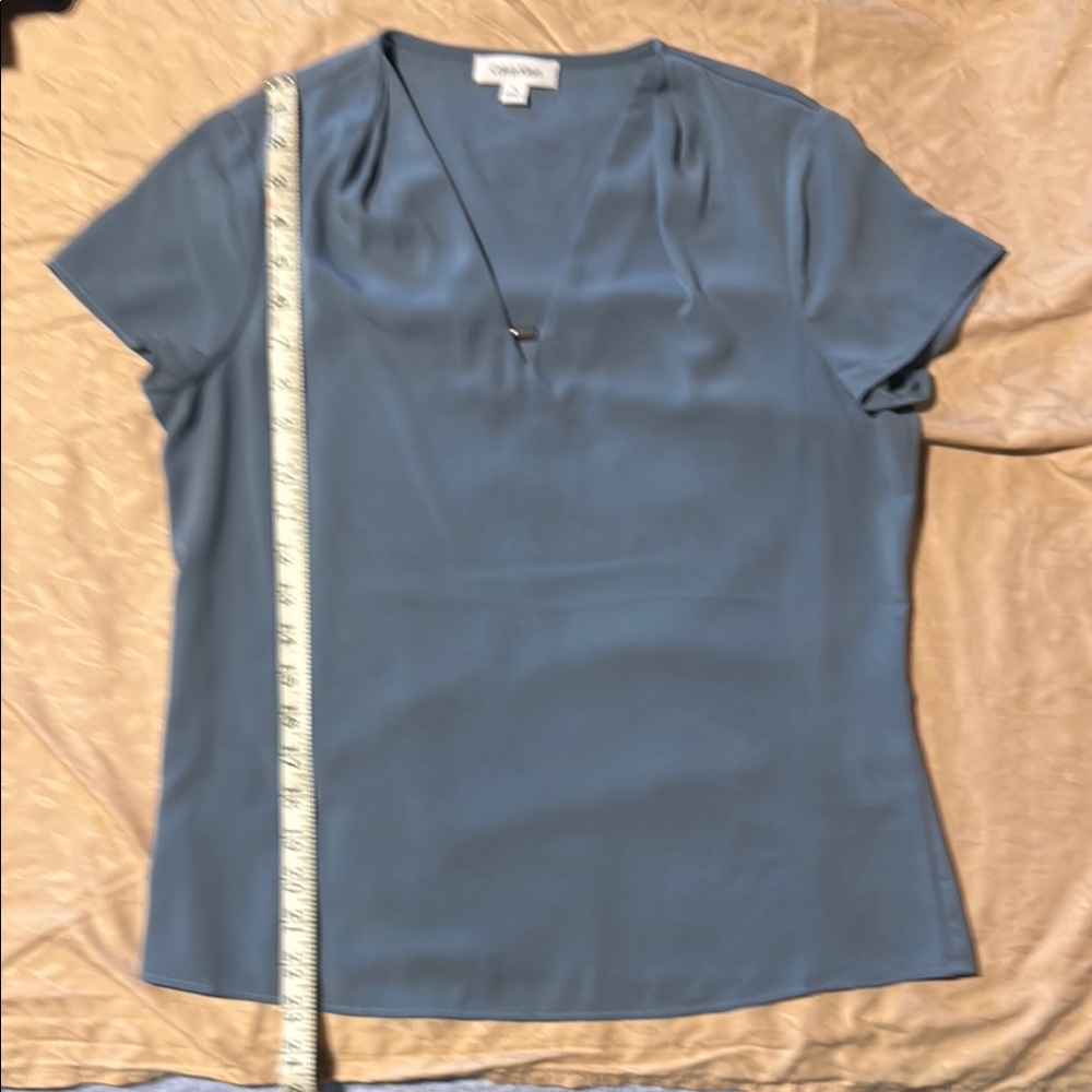 Calvin Klein Blue Short Sleeve Blouse - Picture 2 of 5